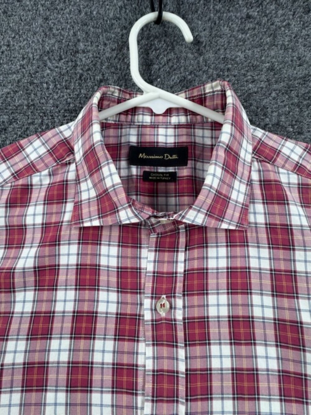 Massimo Dutti Plaid Red Large Casual Long Sleeve Shirt Mens Cotton Button Up